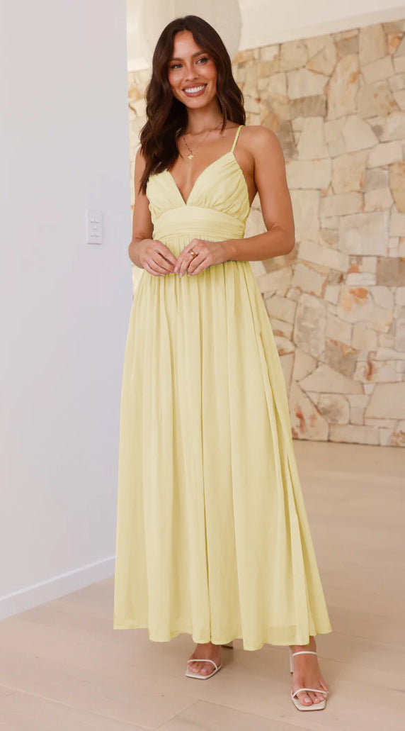 Robe maxi élégante pour femmes avec décolleté en V profond et jupe fluide Levoire