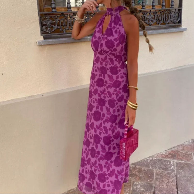 Robe maxi femme avec chiffon floral et col élégant Levoire