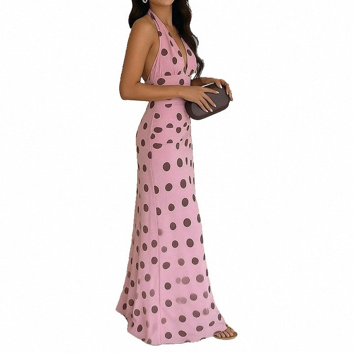 Robe maxi femme avec col halter et motif pois ludique Levoire