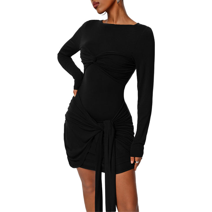 Robe portefeuille ajustée pour femmes avec manches longues et effet de fronces sur le côté Levoire