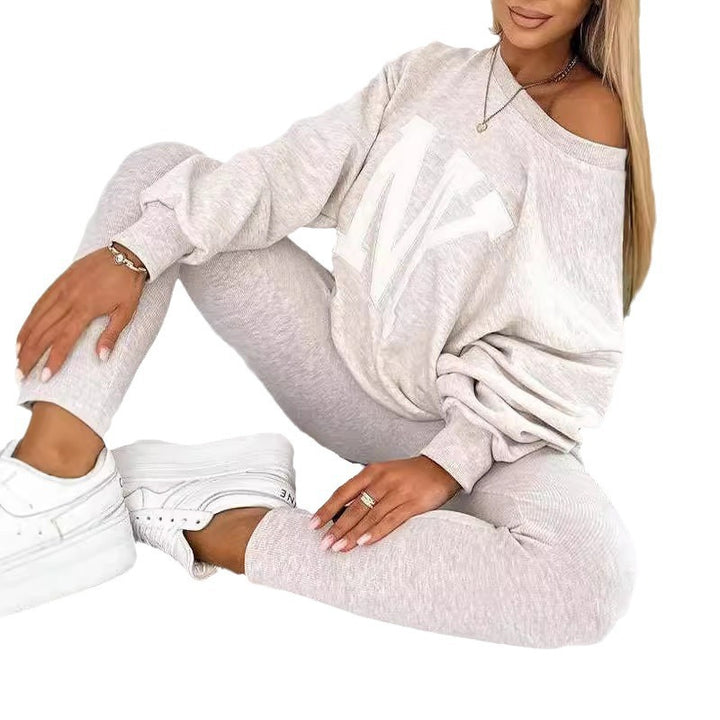 Pull décontracté surdimensionné pour femmes avec logo floral et leggings assortis Levoire