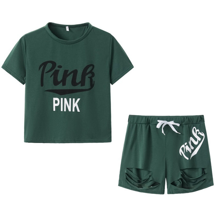Ensemble t-shirt et short pour femmes sportif avec coupe décontractée et imprimés contrastés Levoire