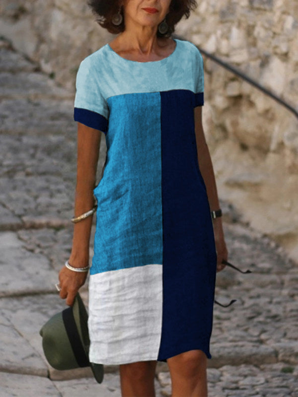 Levoire | robe à manches courtes à col rond imprimé décontracté Bleu clair