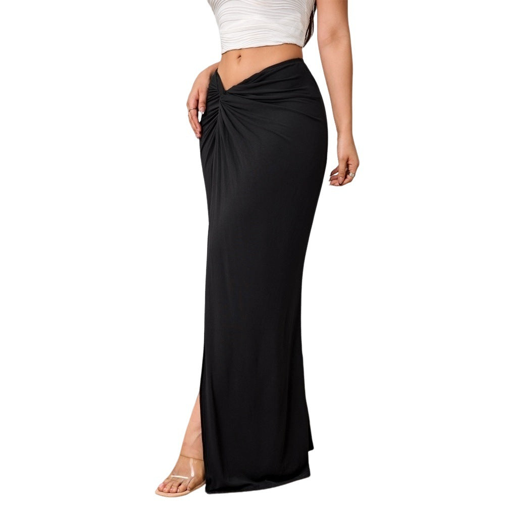 Jupe maxi élégante pour femmes avec drapés raffinés et fente haute Levoire