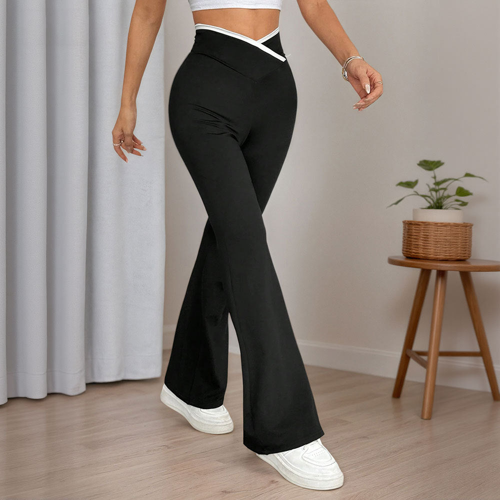 Pantalons de yoga évasés pour femmes avec taille haute et détails de surpiqûres stylés Levoire