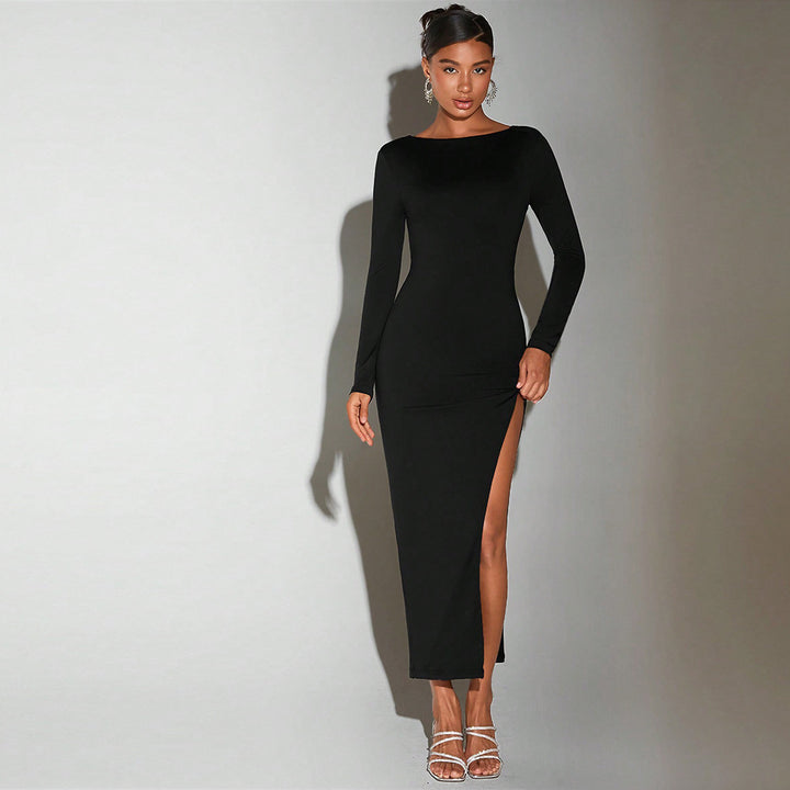 Robe maxi femme à manches longues et fente élégante Levoire