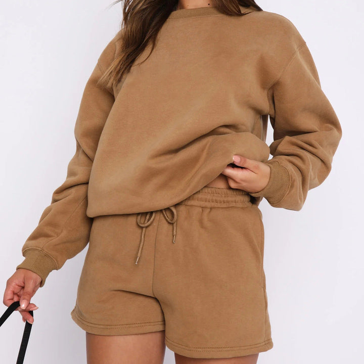 Levoire | Ensemble de sweat à col rond polyvalent et shorts Couleur camel