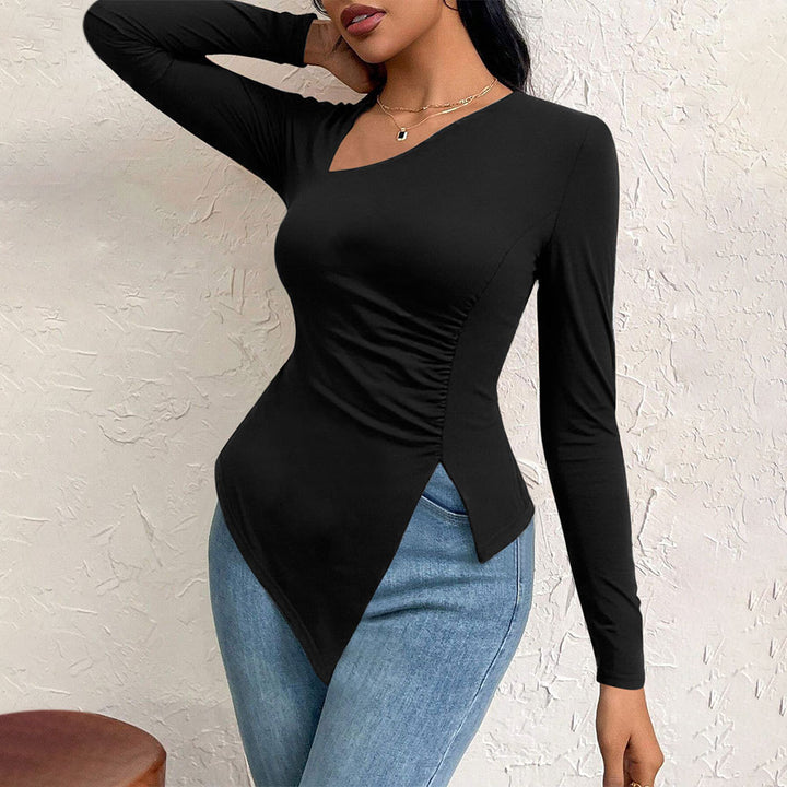 Chemise à manches longues pour femmes avec coupe asymétrique et fronces à la mode Levoire