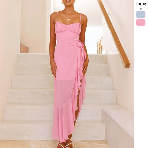 Robe Maxi Élégante pour Femme avec Découpe Asymétrique et Volants Levoire