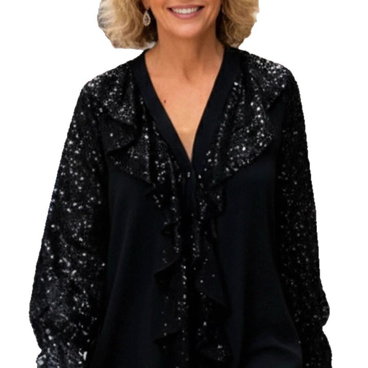 Blouse Élégante pour Femmes avec Accents Scintillants et Détails Volants Levoire