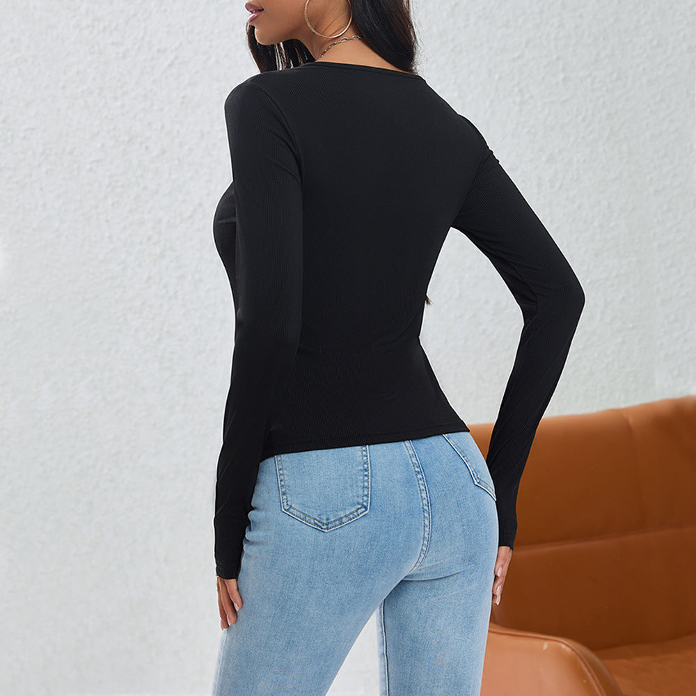 Chemise à manches longues pour femme avec design de boutons élégants et ourlet asymétrique Levoire