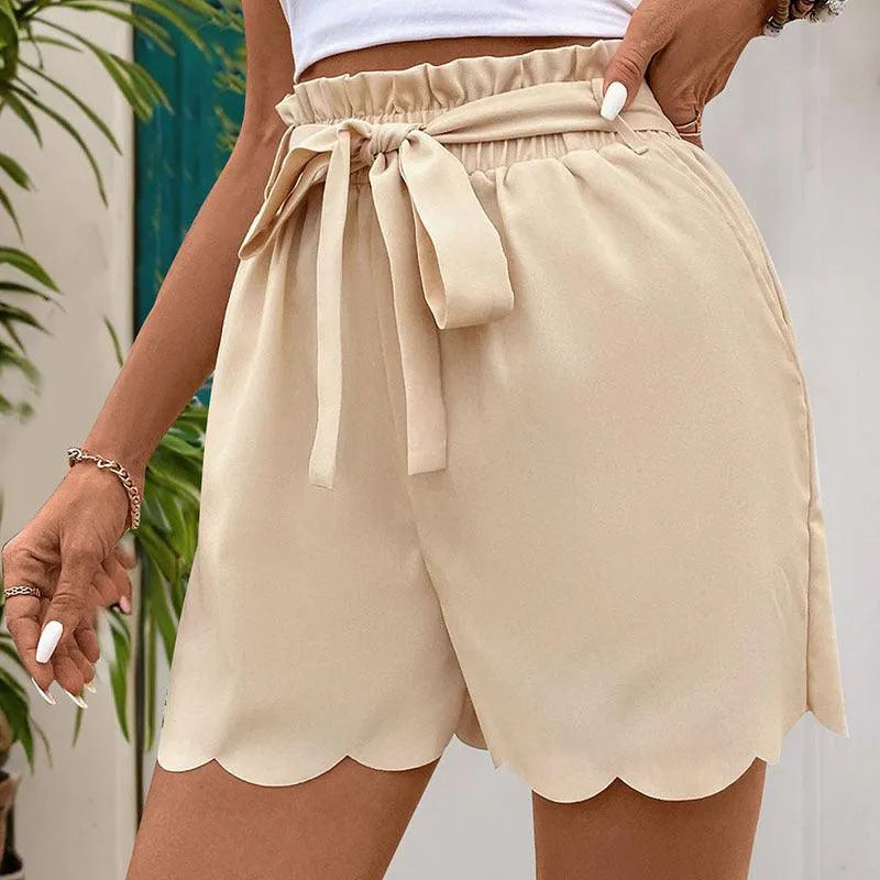 Levoire | Shorts unisexe pour femmes unis, avec volants et rubans Khaki