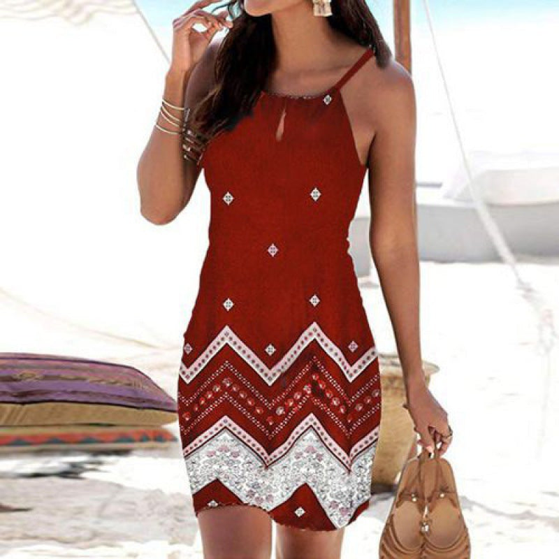 Robe mini d'été pour femmes avec un imprimé tribal sophistiqué et des bretelles réglables Levoire