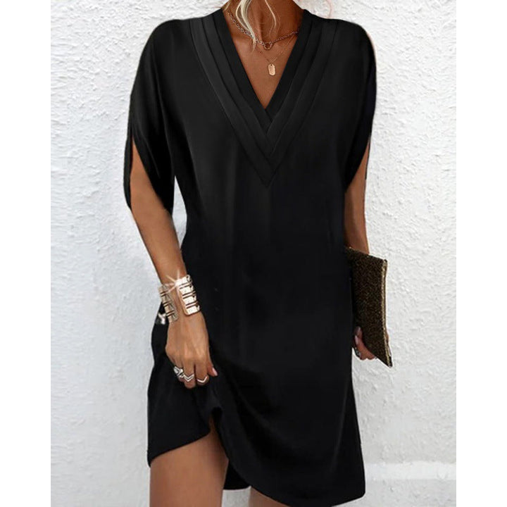 Levoire | Robe à manches chauve-souris décolleté en V Plissé Robe à manches chauve-souris Noir