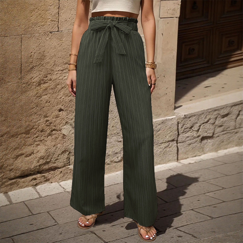 Pantalons plissés pour femmes avec ceinture élastique et ceinture à la taille Levoire