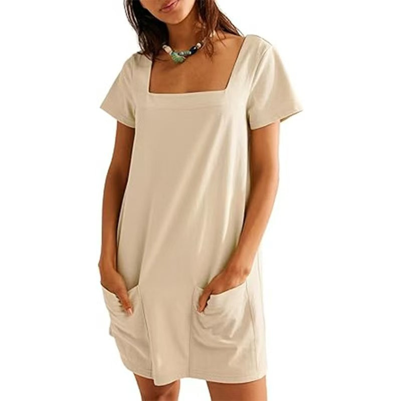 Levoire | Robe fourreau à encolure carrée à manches courtes Couleur abricot