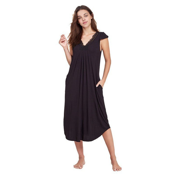 Levoire | Robe de nuit à volants d'été Modal à manches courtes en dentelle