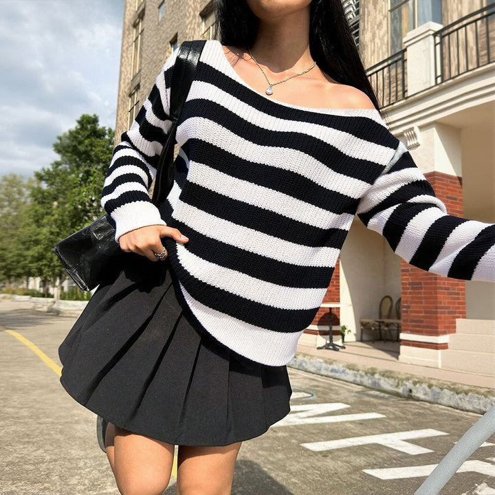 Pull décontracté surdimensionné pour femmes avec motif à rayures Levoire
