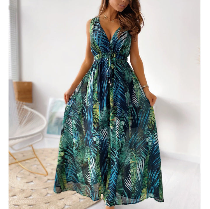 Robe maxi pour femme avec décolleté en V profond et ceinture élastique Levoire