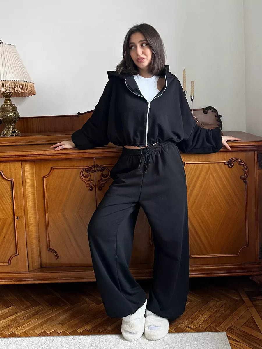 Levoire | T-shirt à capuche confortable Pantalons élastiques Ensemble noir
