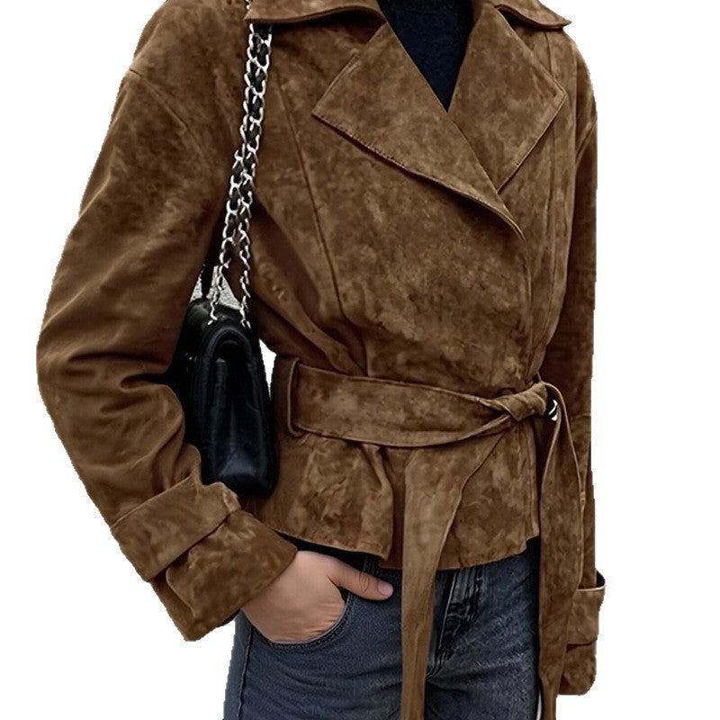 Veste en suédine pour femmes avec ceinture et confort luxueux Levoire