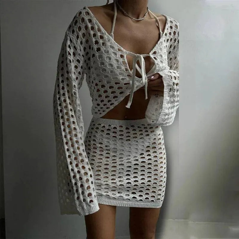 Levoire | Ensemble Robe de Plage Femme Polyester Blanc Noir Marron S-XL