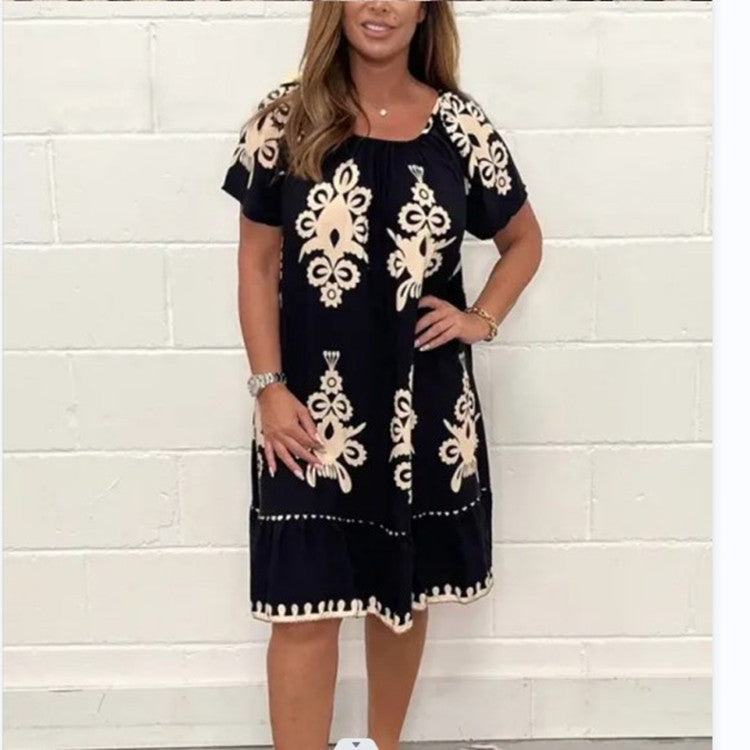 Levoire | Robe imprimée été Robe imprimée à manches courtes Noir