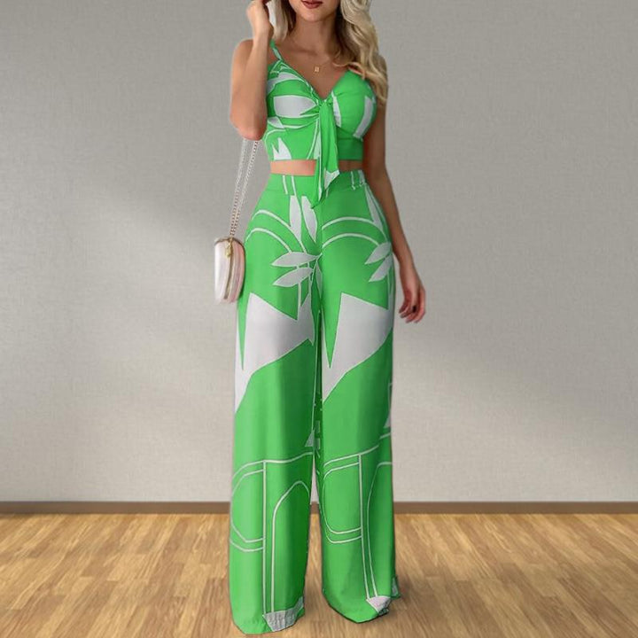 Ensemble Élégant Femme avec Combinaison de Haut Court et Pantalons Amples Levoire