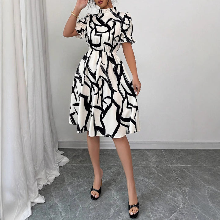 Robe midi élégante pour femmes avec motif de plantes stylé et taille élastique Levoire