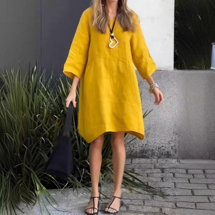 Levoire | Rento Non combiné Ample Poches Coton-Lin Robe Beige
