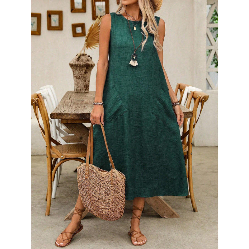 Levoire | Robe unie à col rond sans manches Vert