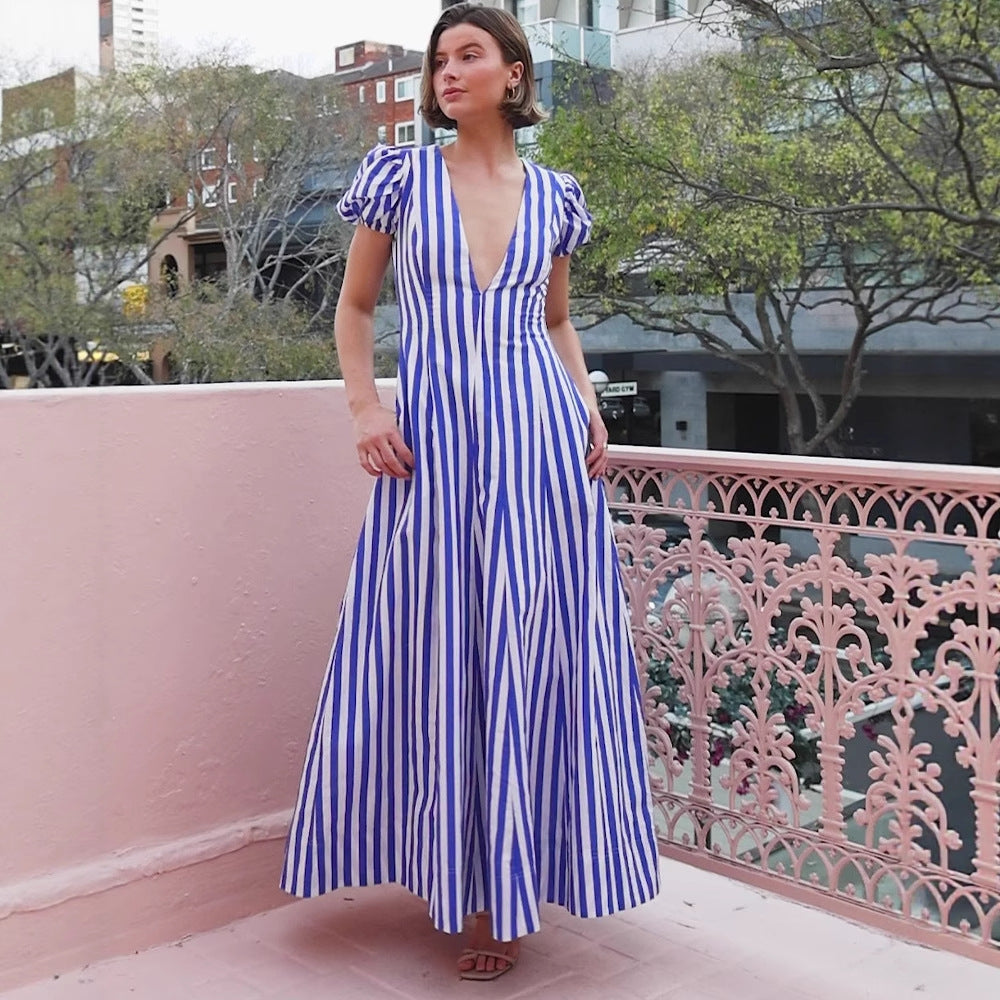 Robe maxi femme avec décolleté en V et manches bouffantes Levoire