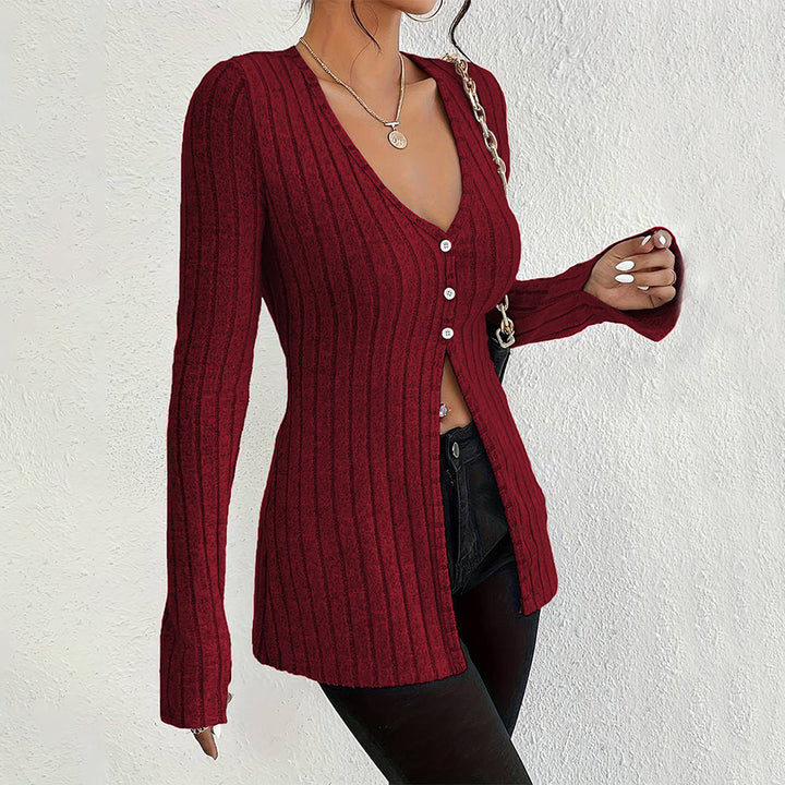 Cardigan pour femme à manches longues avec texture à côtes fines et détails de boutons élégants Levoire