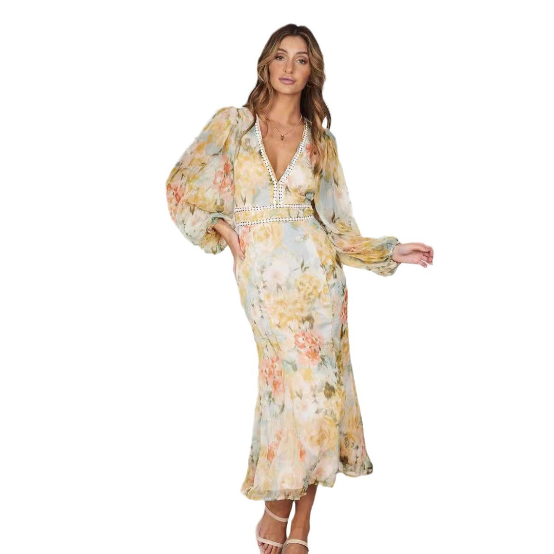 Robe maxi femme avec des manches volumineuses et des détails décoratifs Levoire