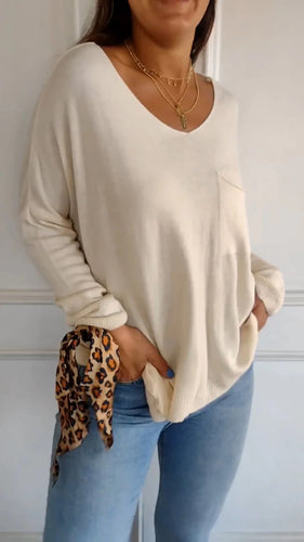 Levoire | T-shirt femme unie à col rond avec poches et manches longues