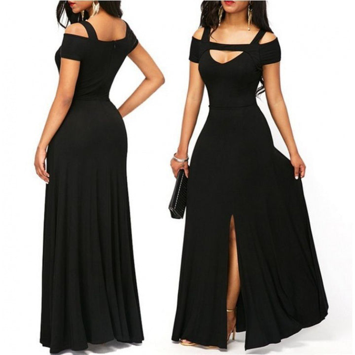 Robe maxi femme avec design dénudé des épaules et fente élégante Levoire