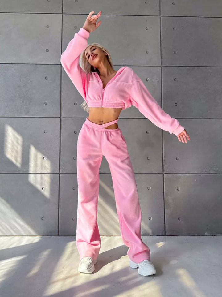 Levoire | Sweat à col rond en polaire chaude Ensemble de pantalon double Rosa