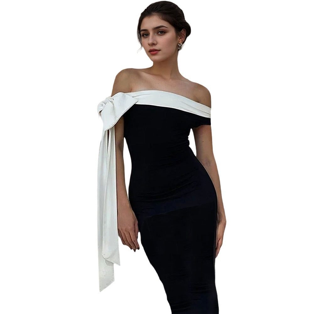 Robe Maxi Femme avec un design chic à épaules nues et un accent élégant en nœud Levoire