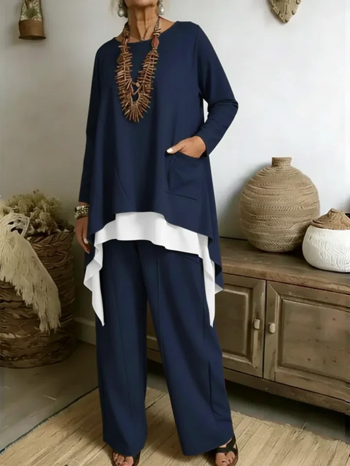 Ensemble décontracté pour femmes composé d'un haut asymétrique et de pantalons larges Levoire