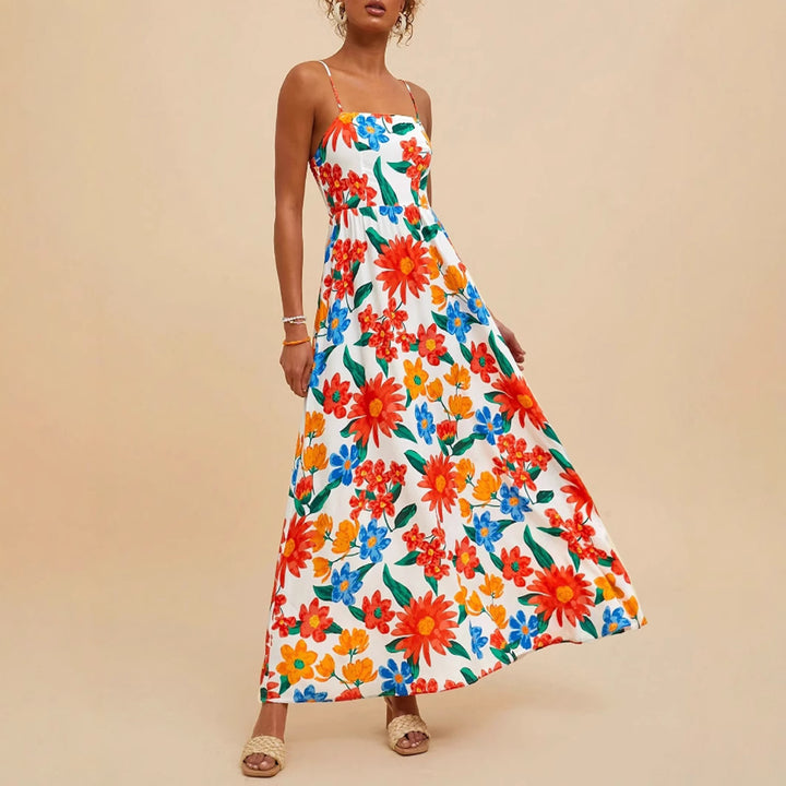 Robe maxi pour femmes avec un motif floral coloré et des bretelles ajustables Levoire