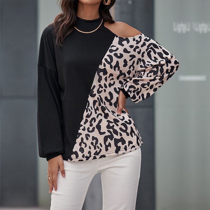 Chemise longue à manches longues pour femmes à motif léopard et inserts asymétriques Levoire