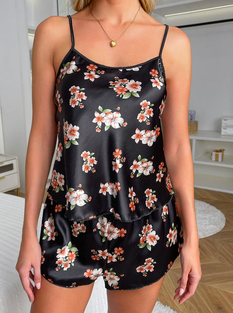 Levoire | Body Sexy À Motif Floral Deux Pièces Sans Manches Noir