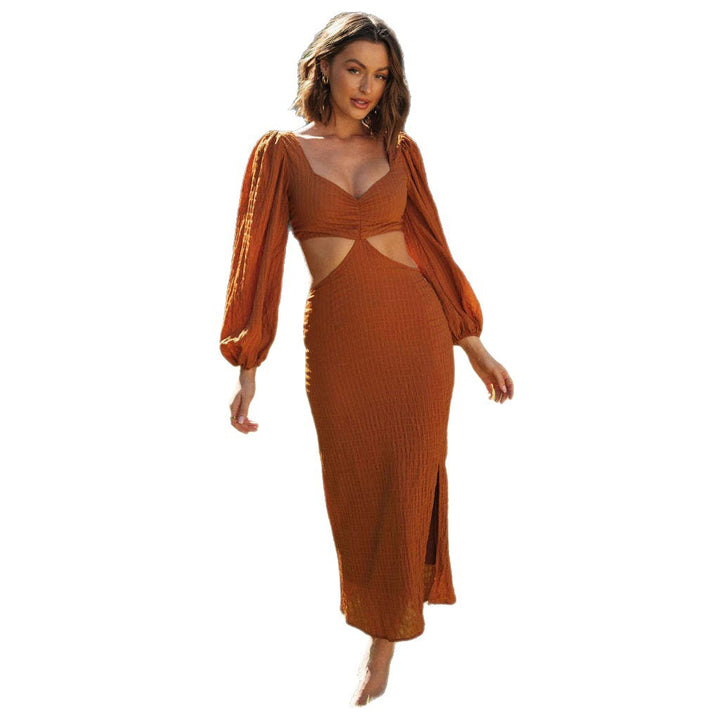 Robe maxi flatteuse pour femme avec manches bouffantes et découpes Levoire