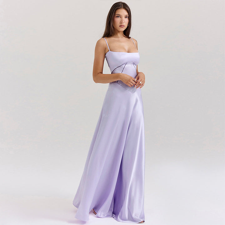 Robe maxi élégante en satin pour femme avec bretelles fines et coupe près du corps Levoire