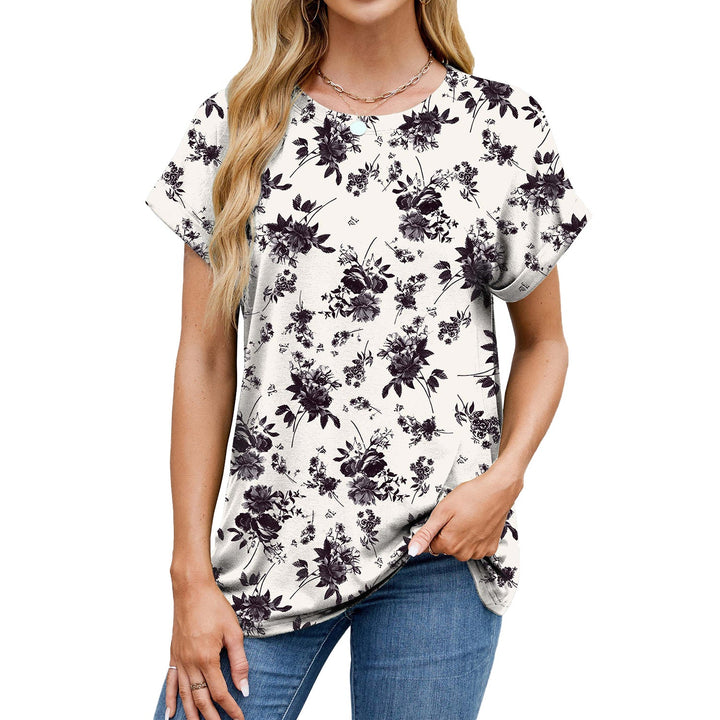 Levoire | Rento Col Rond Détachable T-Shirt à Manches Courtes fleur noire