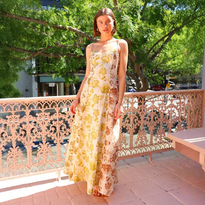 Robe maxi d'été pour femme avec motif floral et fines bretelles spaghetti Levoire
