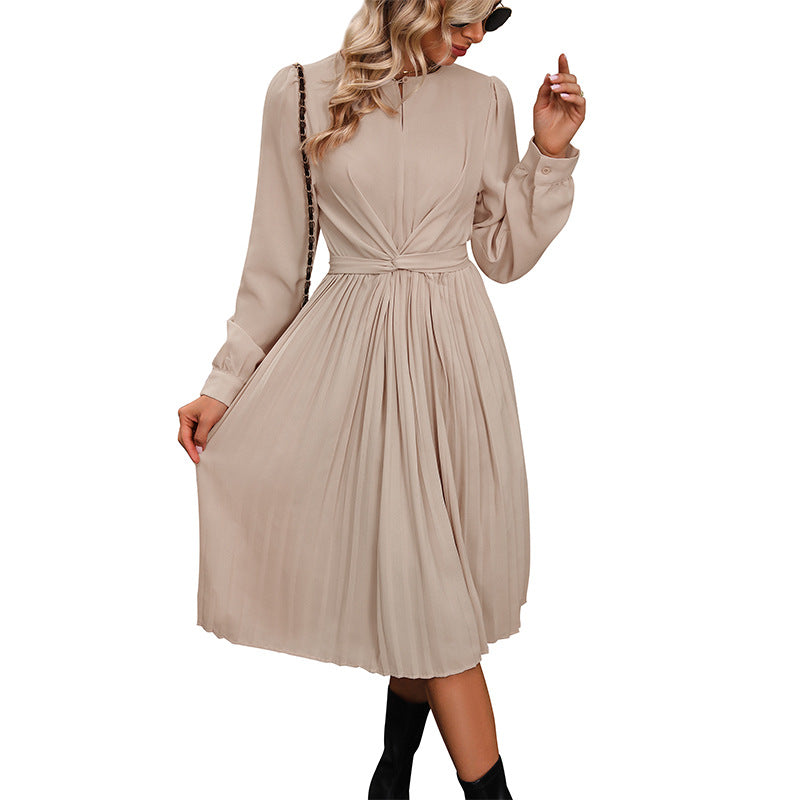 Robe midi plissée pour femmes avec taille élégante et manches longues Levoire
