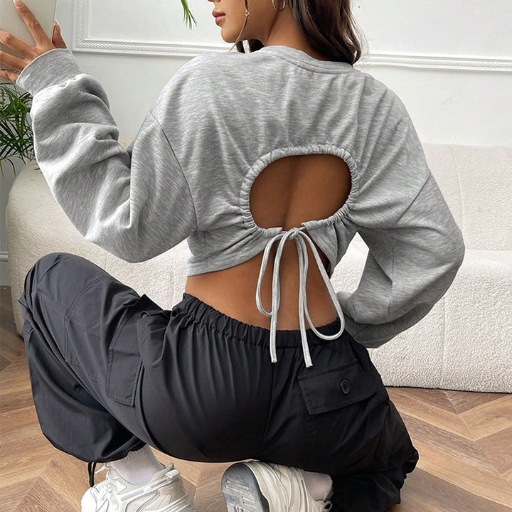 Sweatshirt court décontracté pour femmes avec manches larges et col rond Levoire