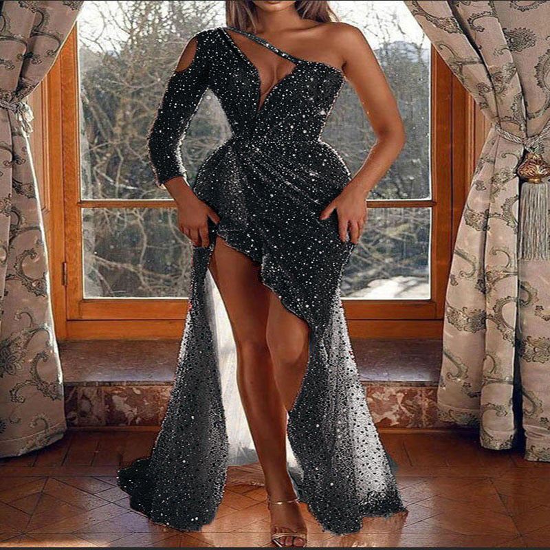 Levoire | Glamouröös Robe de Fête à Manches Longues en Sequins noir