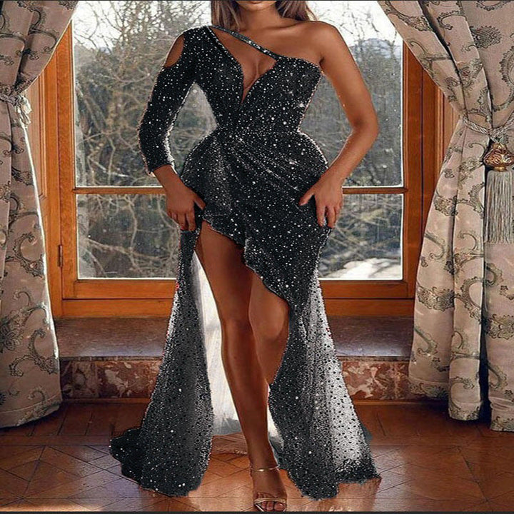 Levoire | Glamouröös Robe de Fête à Manches Longues en Sequins noir